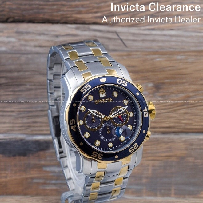 Invicta Men’s Pro Diver Scuba 0077 Quartz Blue Dial Gold Steel Bracelet Watch