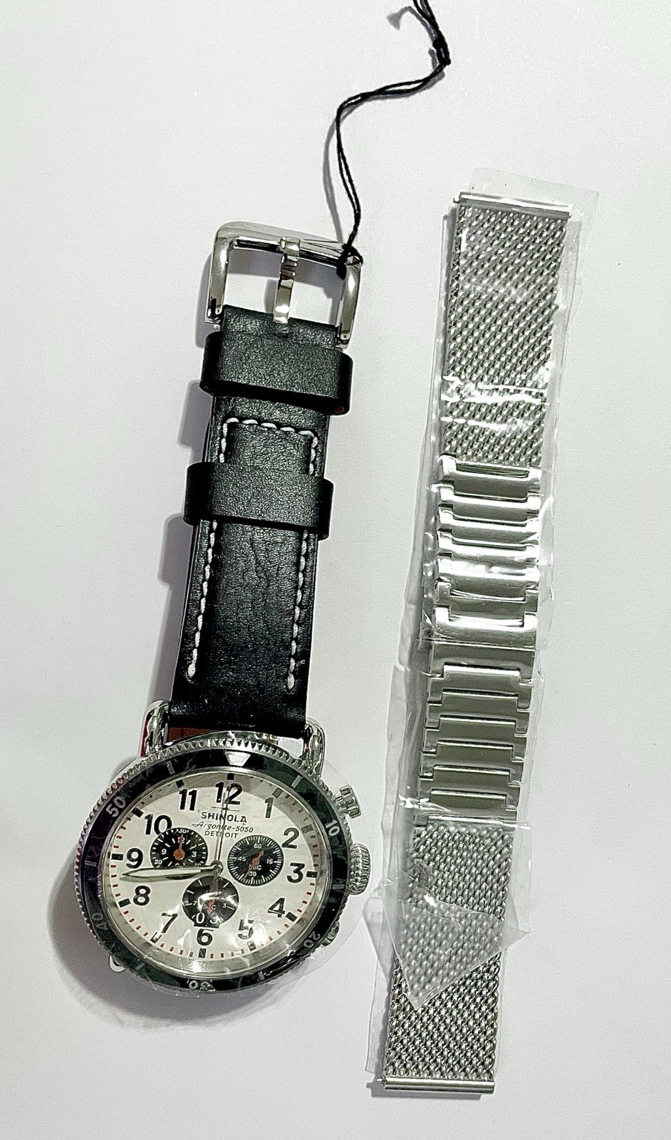 Shinola Runwell Chronograph 48mm White Dial Black Leather Strap, Uni