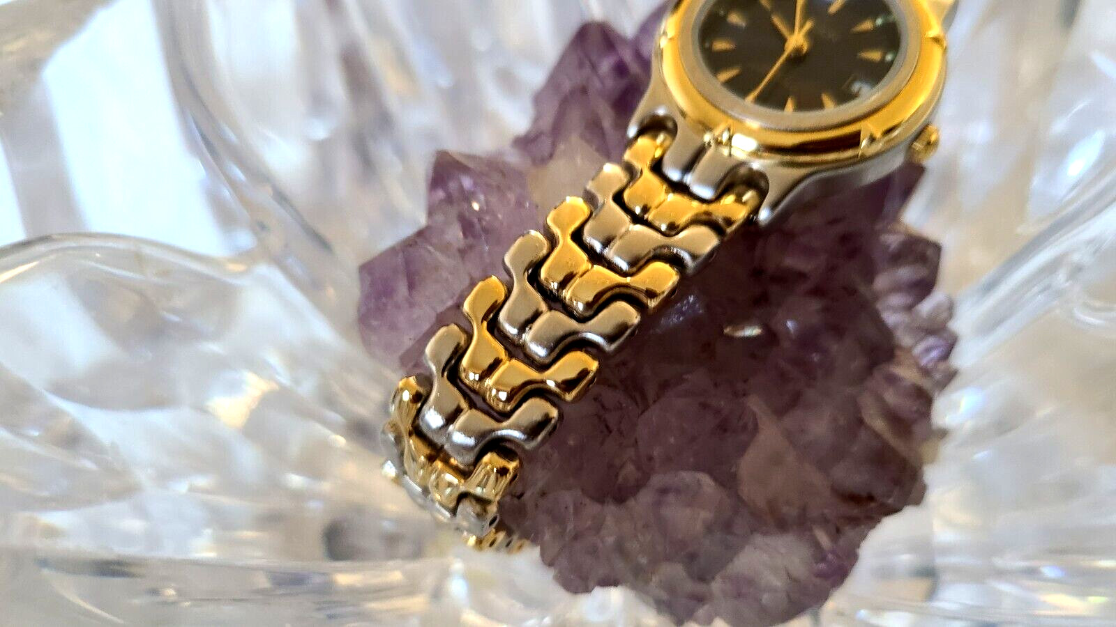 Sasson Two-Tone Bracelet Blue Dial Date Ladies Watch