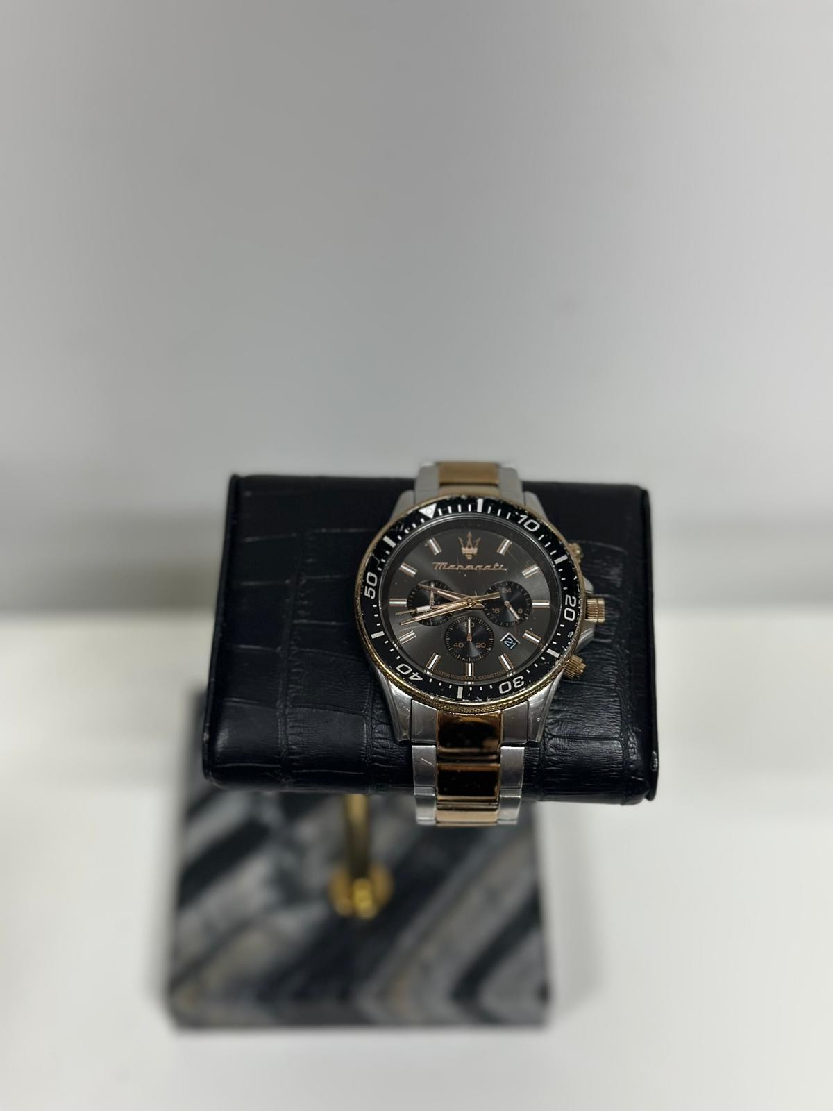 Maserati Sfida Black Dial Two Tone Stainless Steel Chronograph Watch, USED,