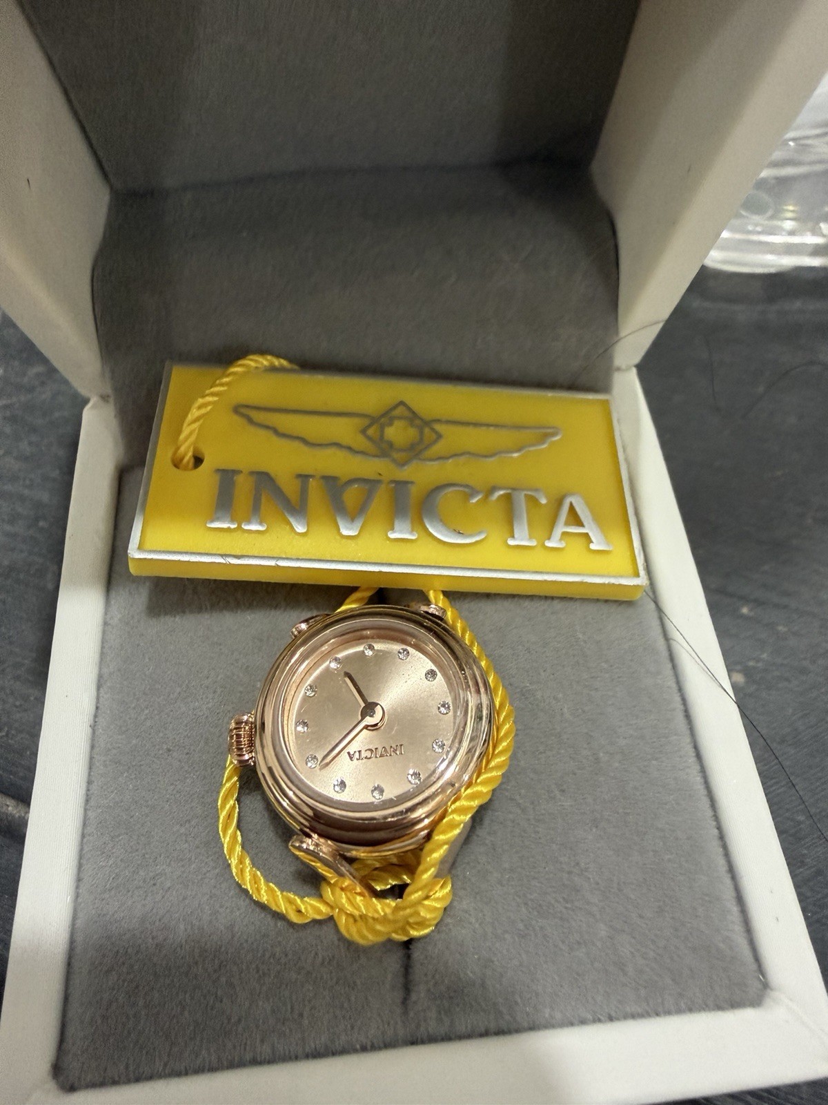 Invicta Angel Women’s Quartz Analog Ring Watch Gold Dial Gold Metal Box