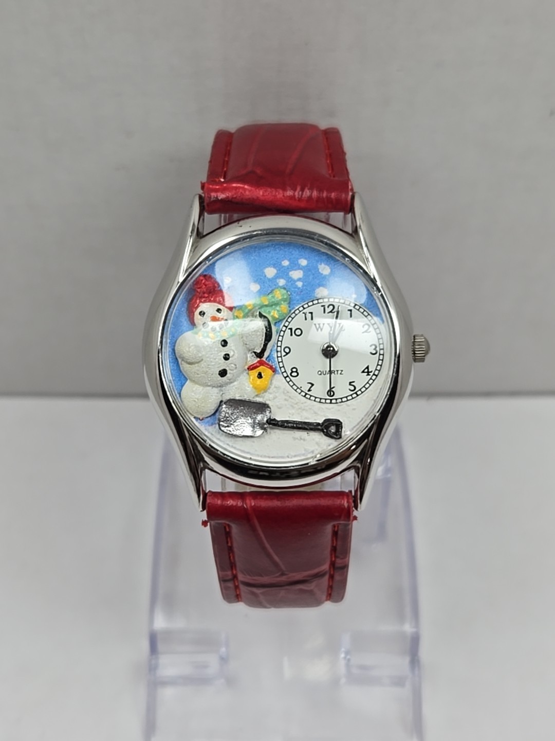 WYL Snowman Christmas Quartz Watch Red Leather Strap Novelty New Battery USA 3D