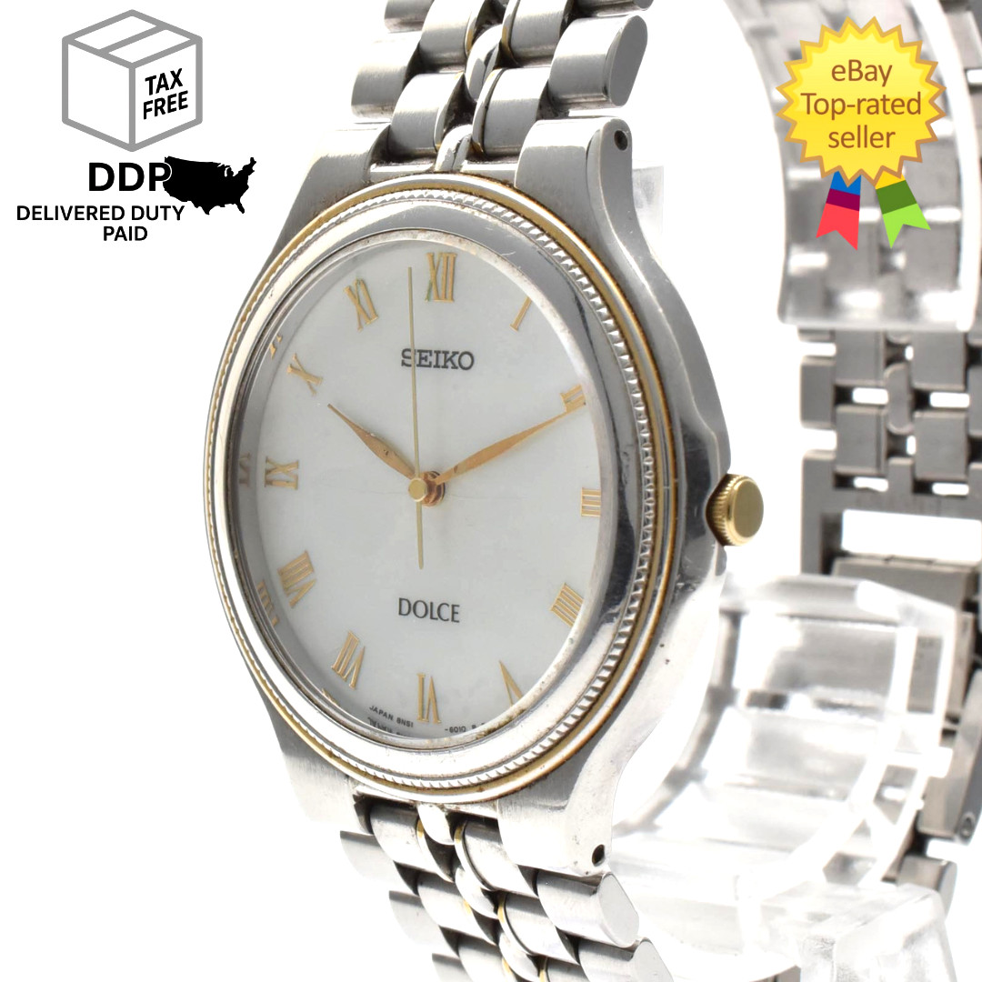 [ Exc+5 ] SEIKO Dolce 8N51-6010 White Dial Gold silver Men’s 35mm Watch JAPAN