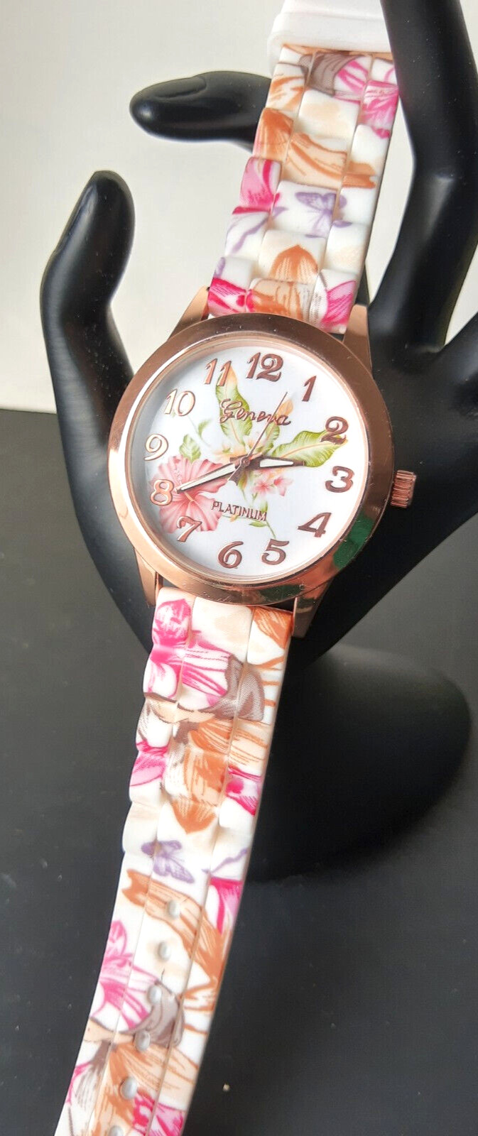 Fashion Watch: PINK/WHITE/BROWN/BEIGE flower/butterfly band 40mm rose gold case