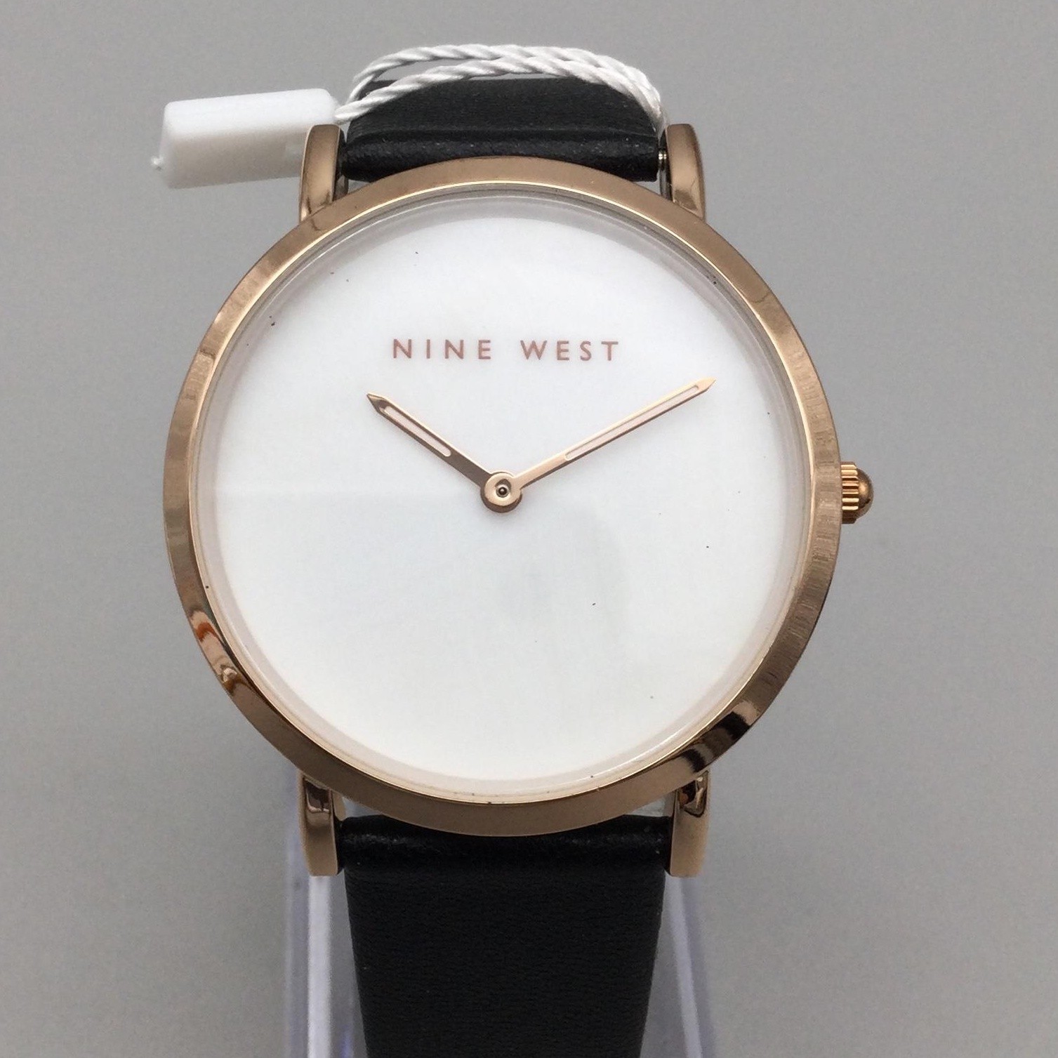 Nine West Womens Watch 36mm White Dial Black Strap Rose Gold Tone 3 ATM