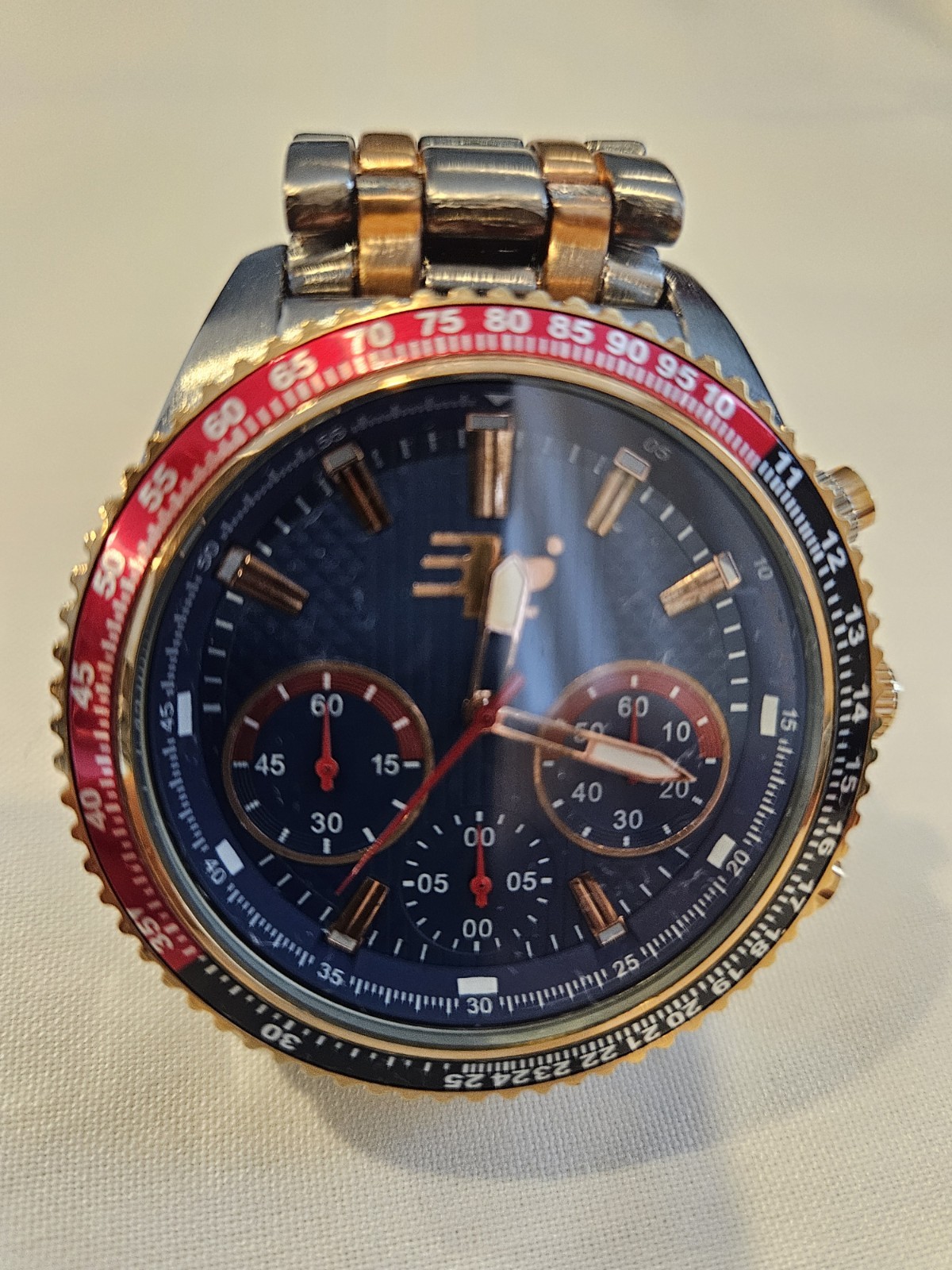Two-Tone Stainless Steel Chronograph Quartz Men’s Wristwatch Blue Dial