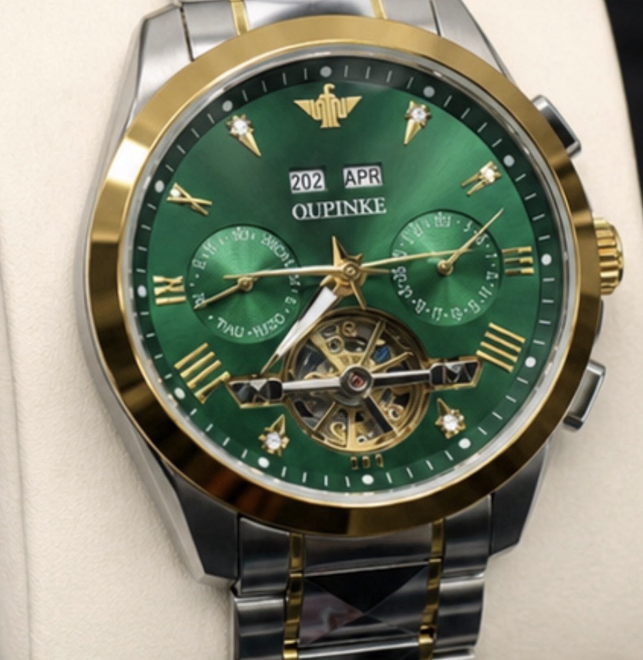 OUPINKE Skeleton Automatic Watch Green