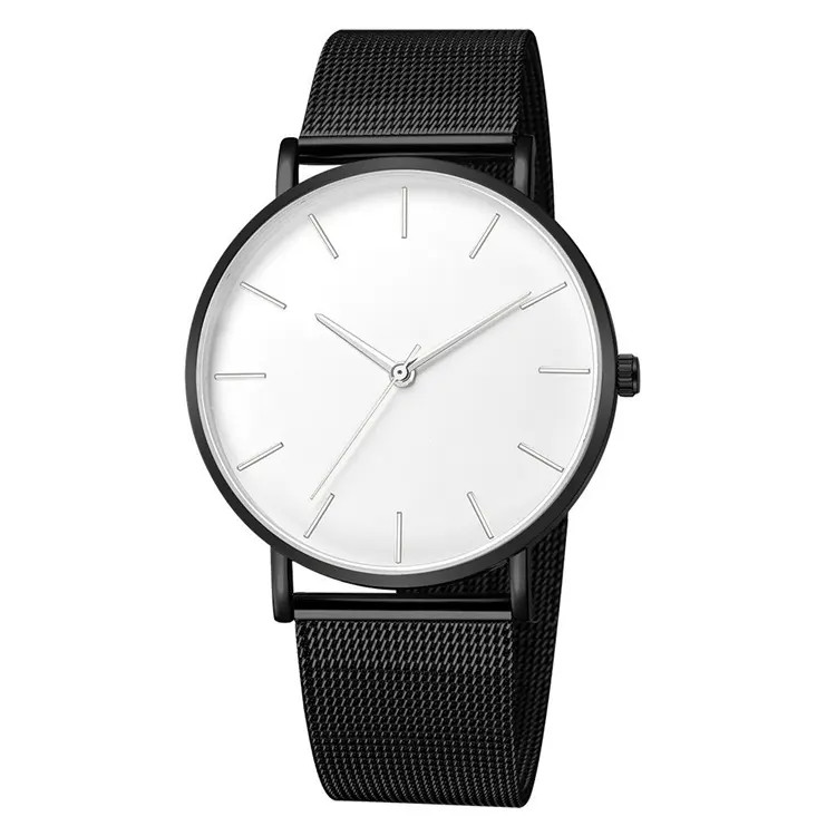 Mens Wrist Watch Minimalist Casual Thin Mesh Stainless Steel Belt Quartz Analog
