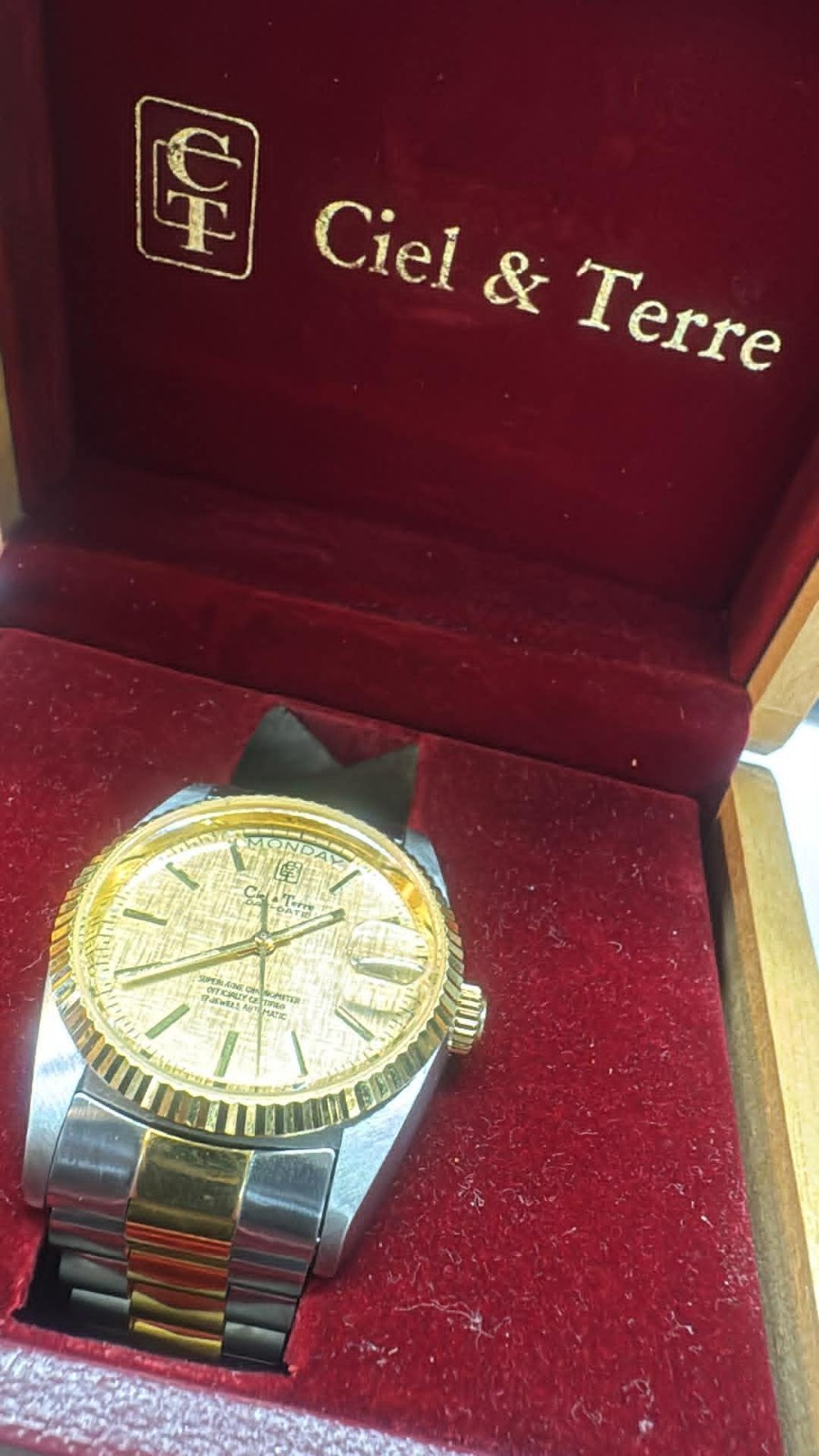 Mens 2TONED Ciel & Terre Chronometer Certified 17J day/date AUTOMATIC (A50)