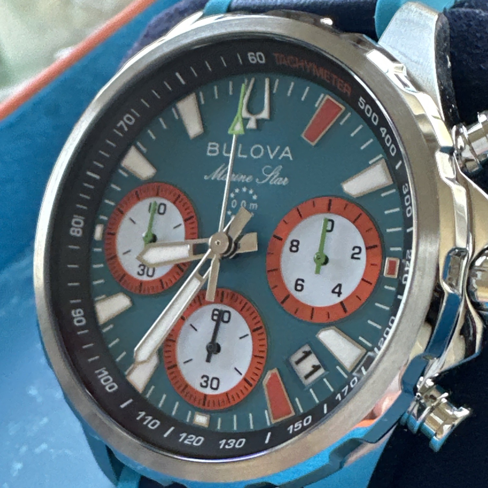 Bulova Men’s Marine Star Chronograph Small Second Quartz Blue Watch 43MM 96B460