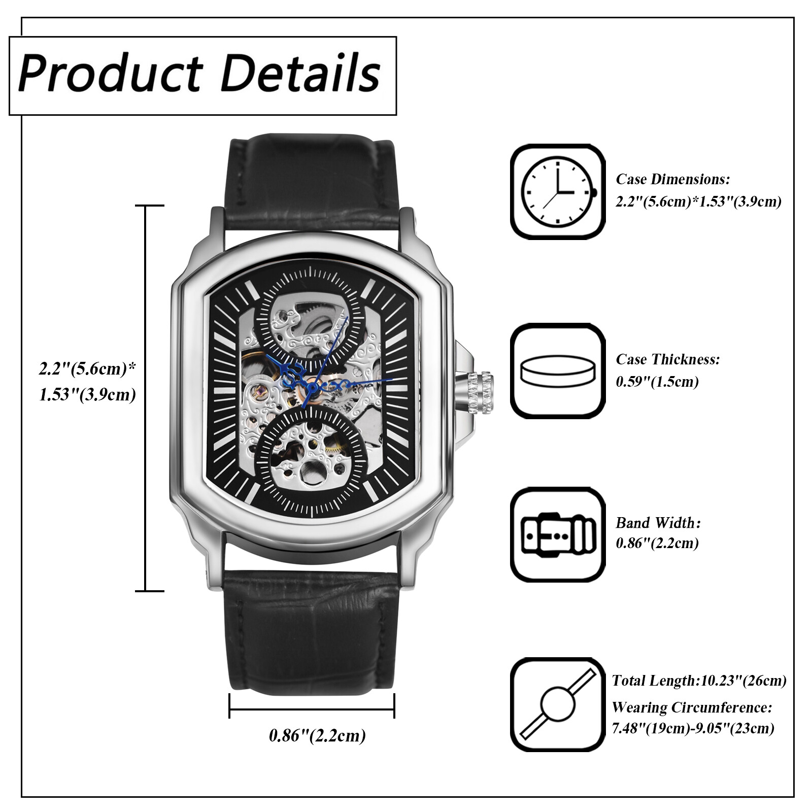 Business Men Square Hollow Automatic Mechanical Genuine Leather Band Wrist Watch