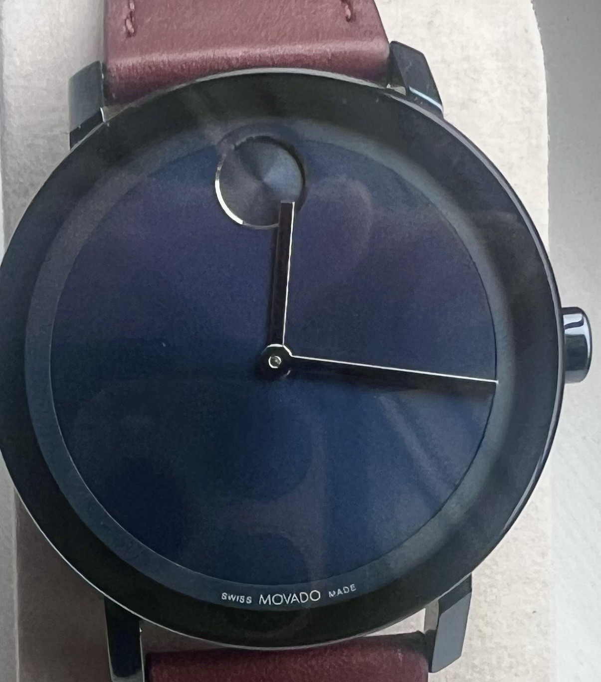 Movado Bold Thin Quartz Blue Dial Brown Leather Strap Men’s Watch 3600830