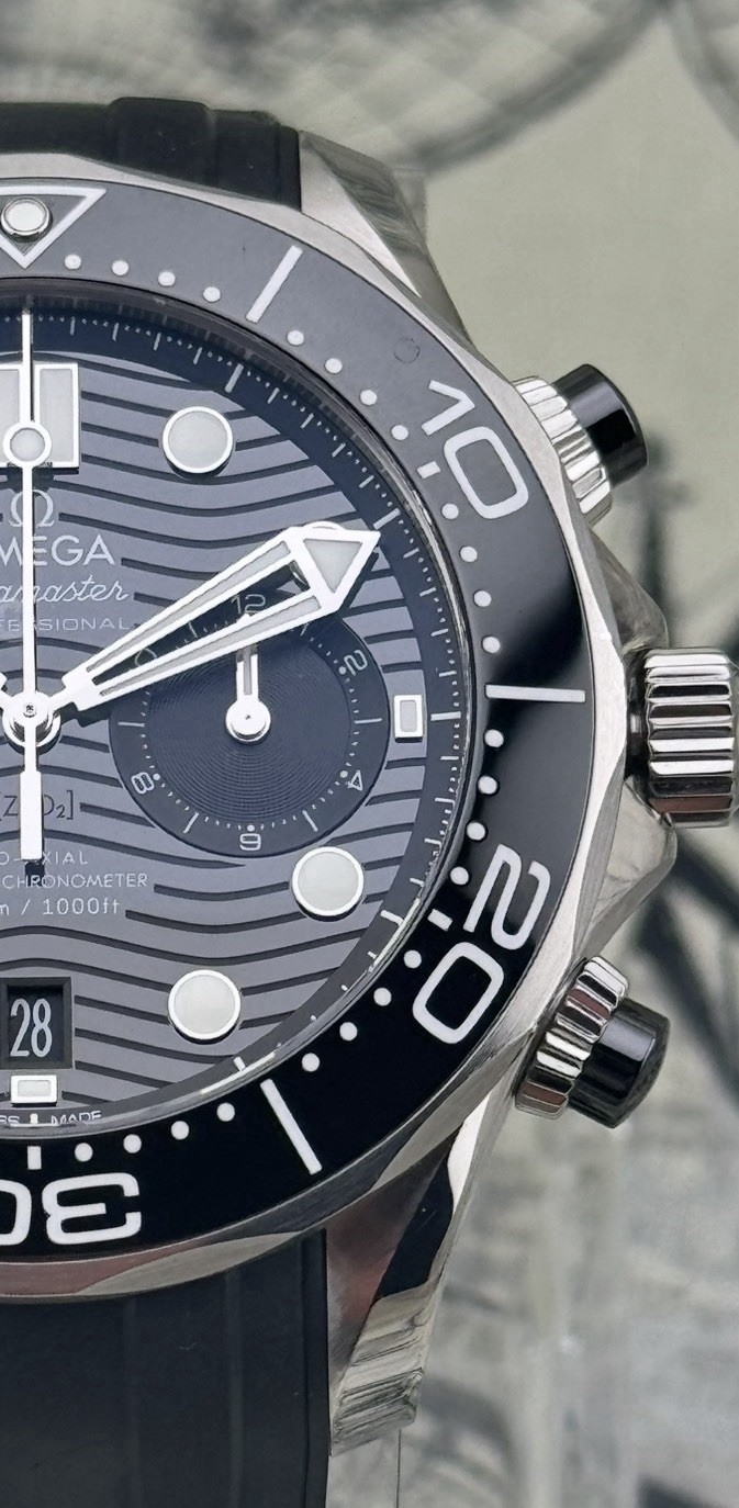 Omega Seamaster Diver 300 Chronograph Black 44 Wave Dial Steel Rubber CO-AXIAL