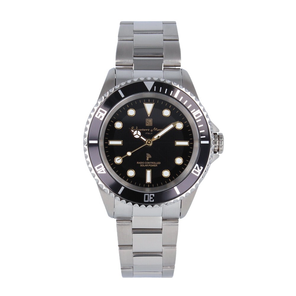 SALVATORE MARRA SM22110-SSBKGD Analog Quartz Solar Powered Black Silver