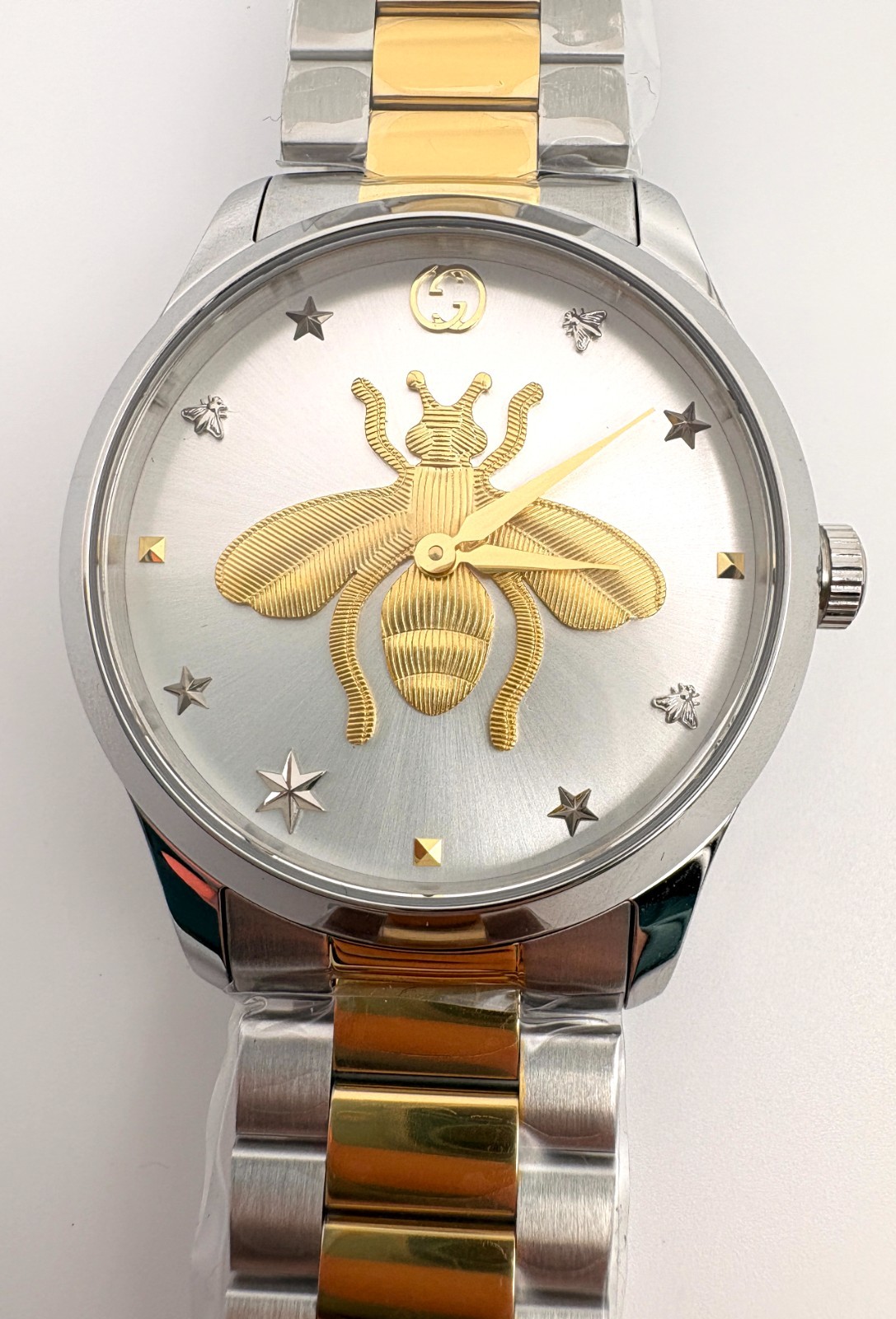 GUCCI G Timeless Silver Dial Two Tone 27mm Quartz Watch YA126599