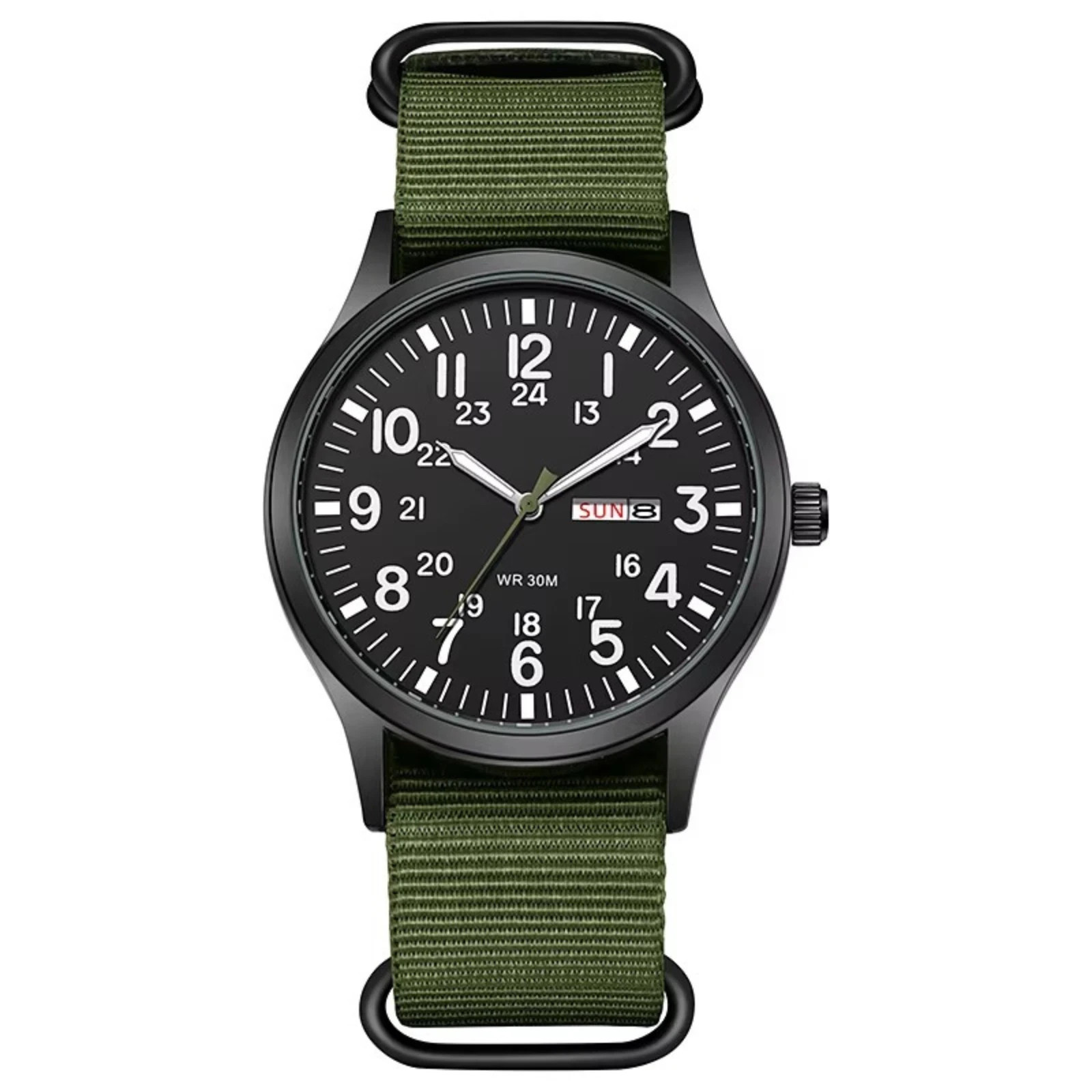Durable Field Watch Easy Read Dial 24H Display Nylon Strap Quartz Movement