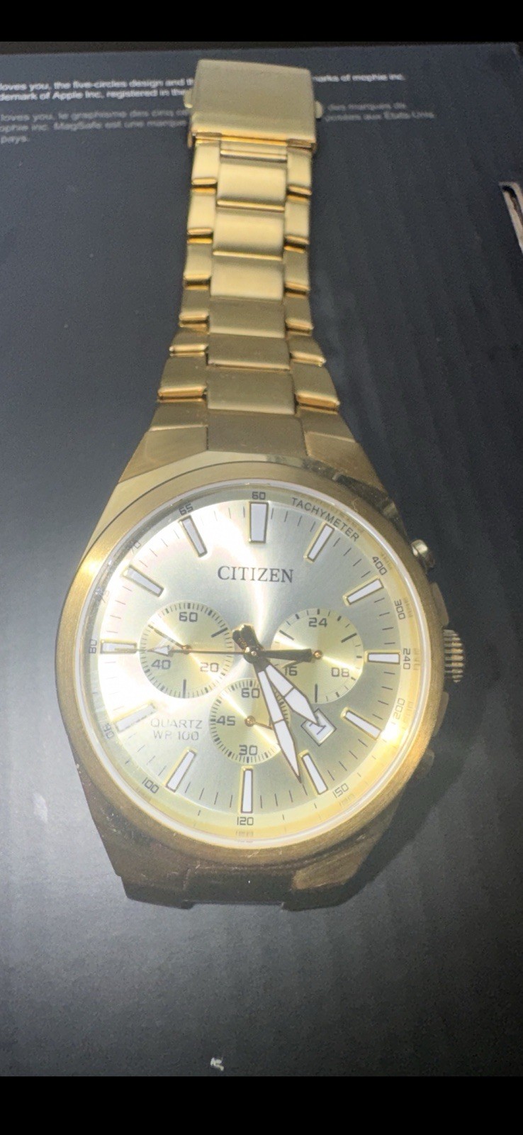 Citizen Quartz Chronograph WR100 Gold-Tone Watch Working Beautiful Condition!