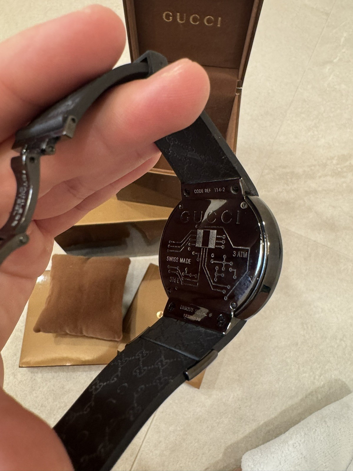Authentic Gucci I-Gucci 114-2 Digital Black Watch Rubber Band Water-Resistant