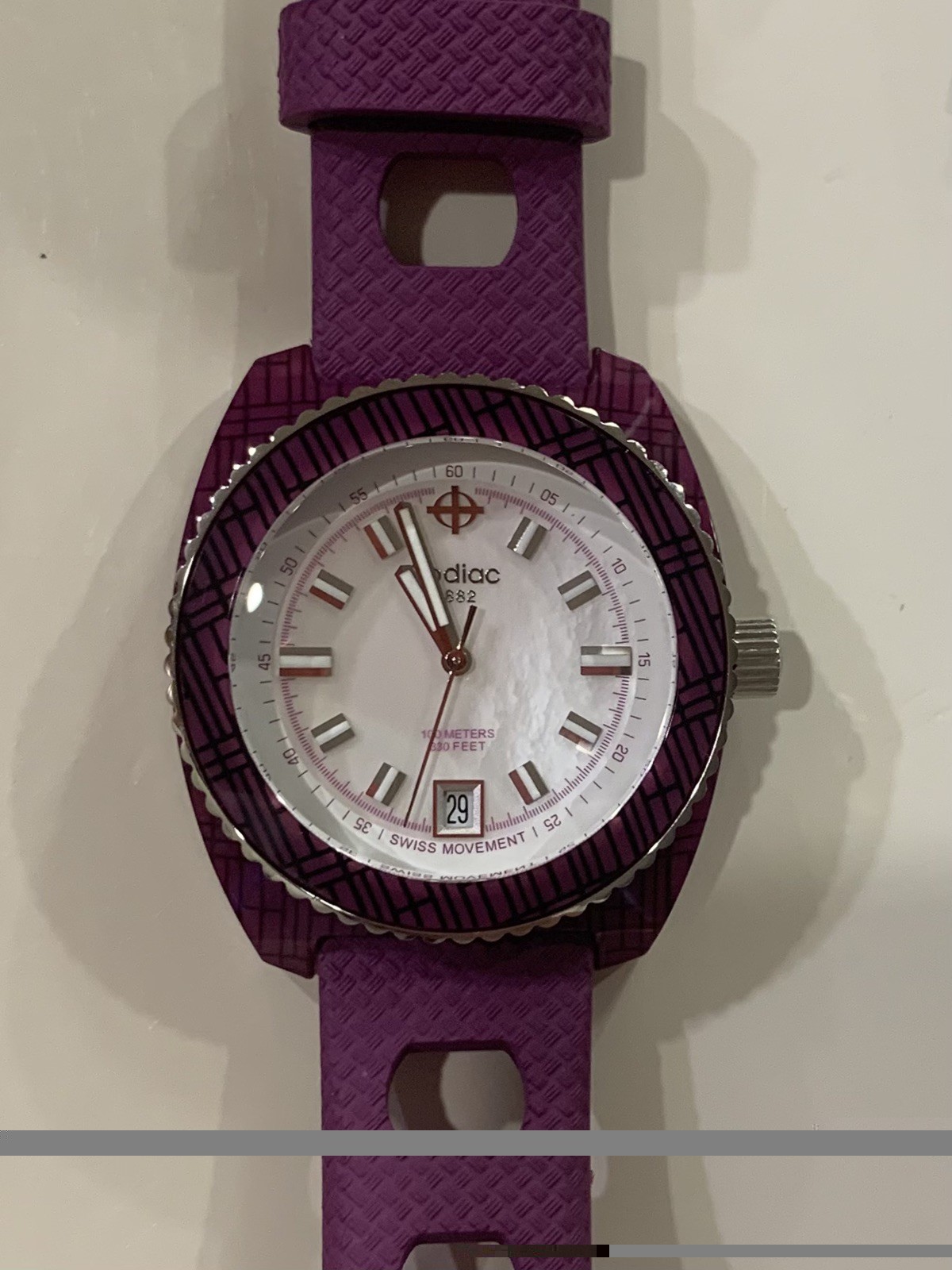 Zodiac Sea Dragon MOP Purple W/R Date Watch ZS2942 NIB