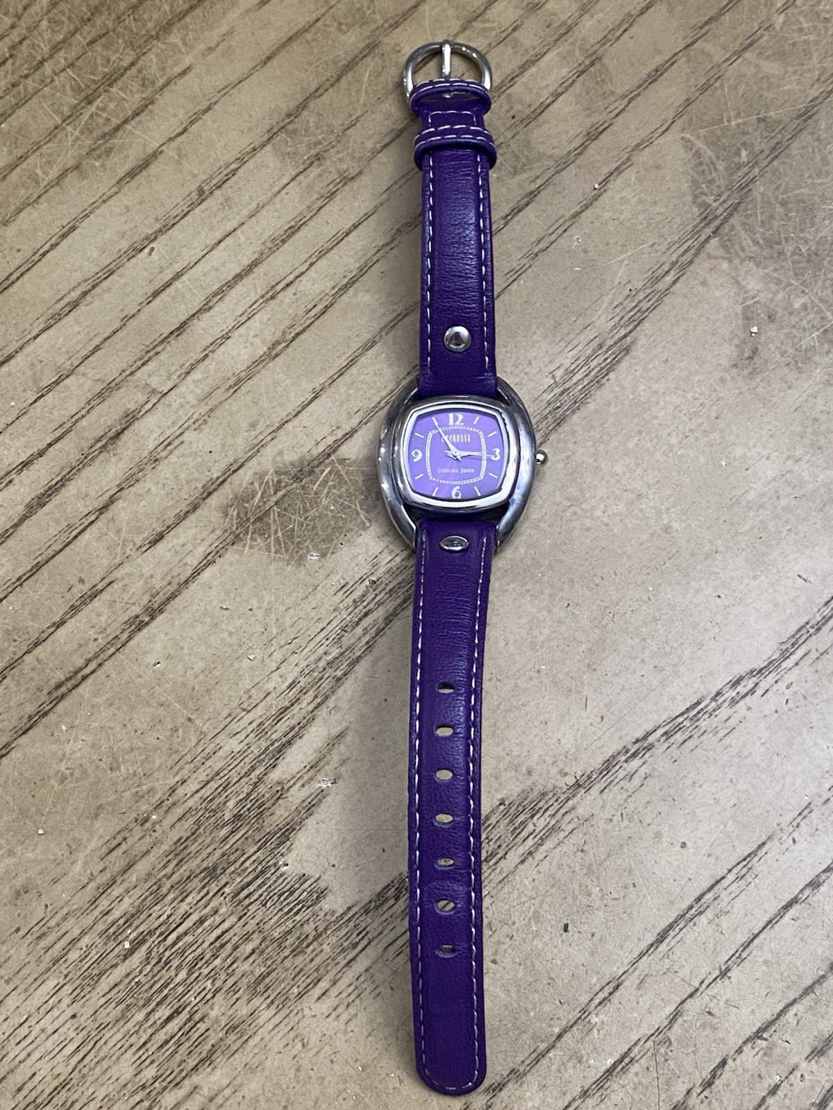Ecclissi 925 Sterling Silver Designer Signed Women Leather Watch Needs Battery