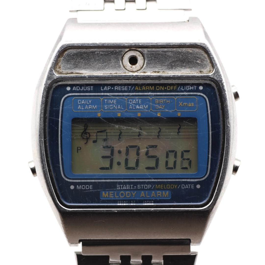 Casio Melody Alarm Wristwatch Blue Silver Digital Bracelet Push-Button Deployant