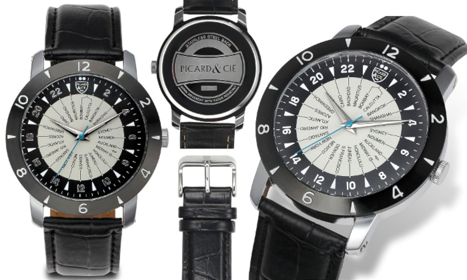 NEW Picard & Cie 14074 Men’s Jet Setter Series Black Textured Dial Fashion Watch
