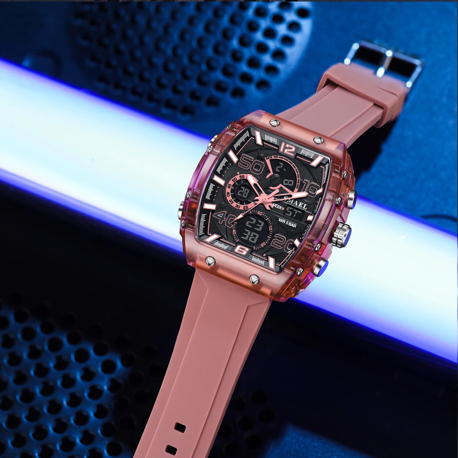 New Men’s Electronic Watch – Square Dual Display, Waterproof, Luminous, Multi-Co