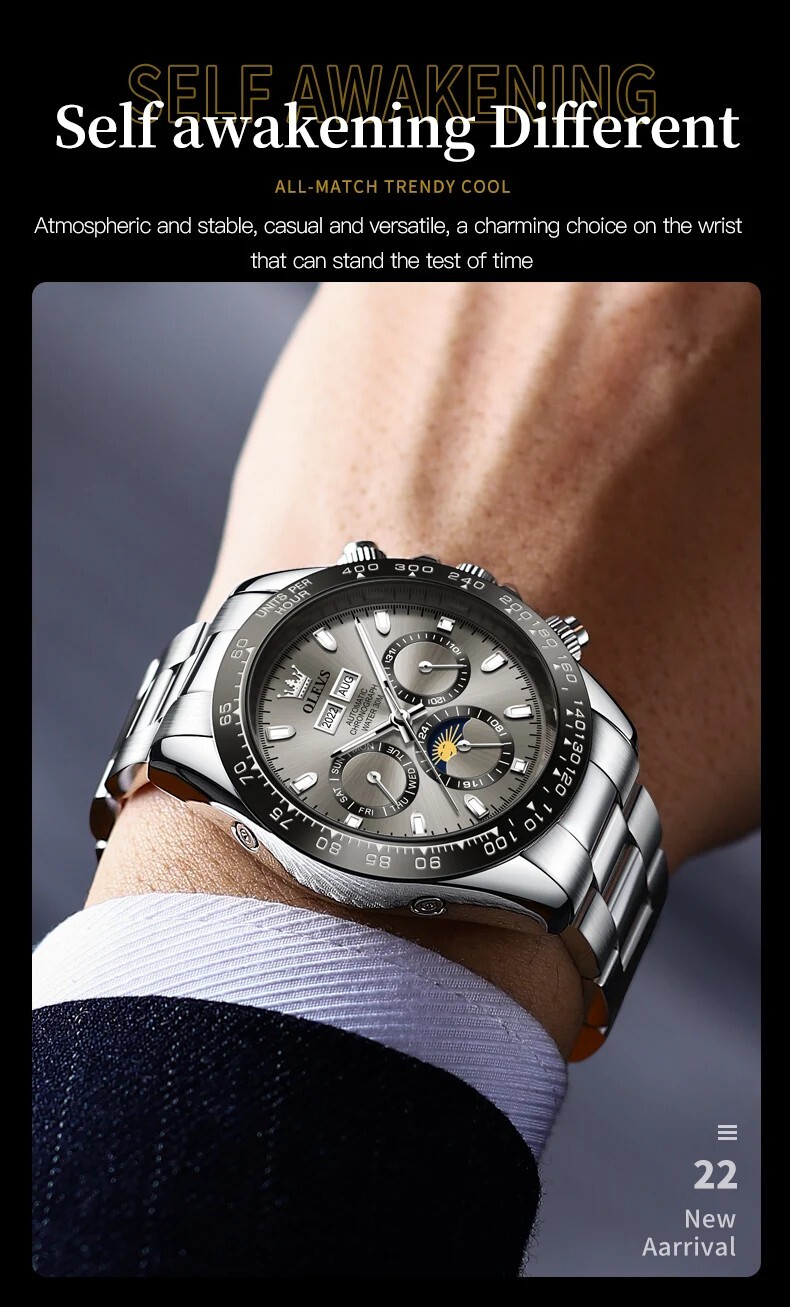 OLEVS Automatic Self-Wind Men’s Moon Phase Luminous Date Luxury Mechanical Watch