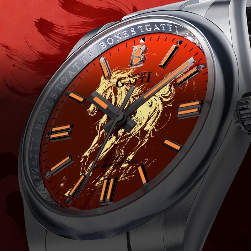 BONEST GATTI Automatic Mechanical Simple Luminous Horse Dial Men’s Watches 8015