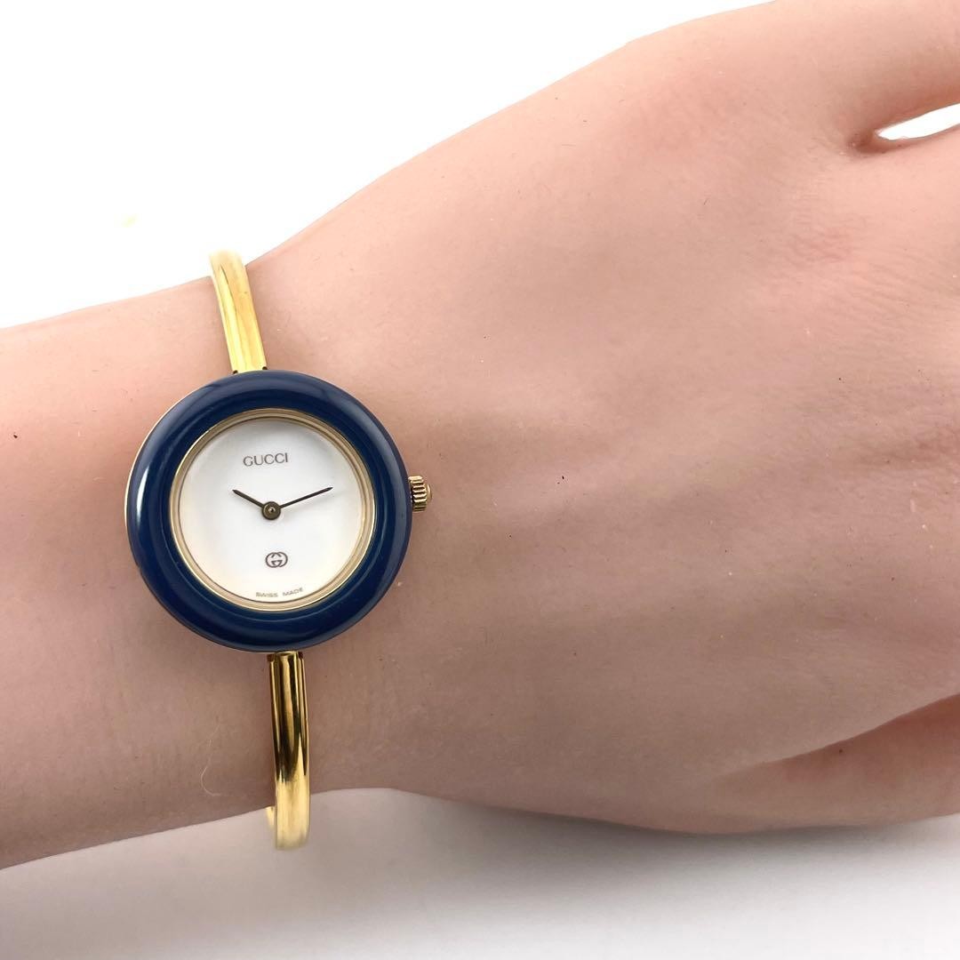 Gucci Changeable Bezel 9-Color Bangle Watch Women White Japan 0712922