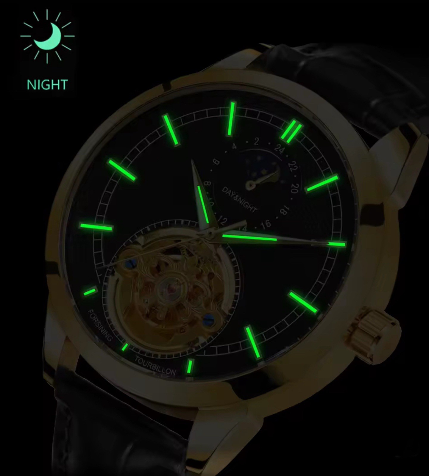 ⌚￼ Forsining Men’s Automatic Water Proof Moon Dial Luxury Business Watch