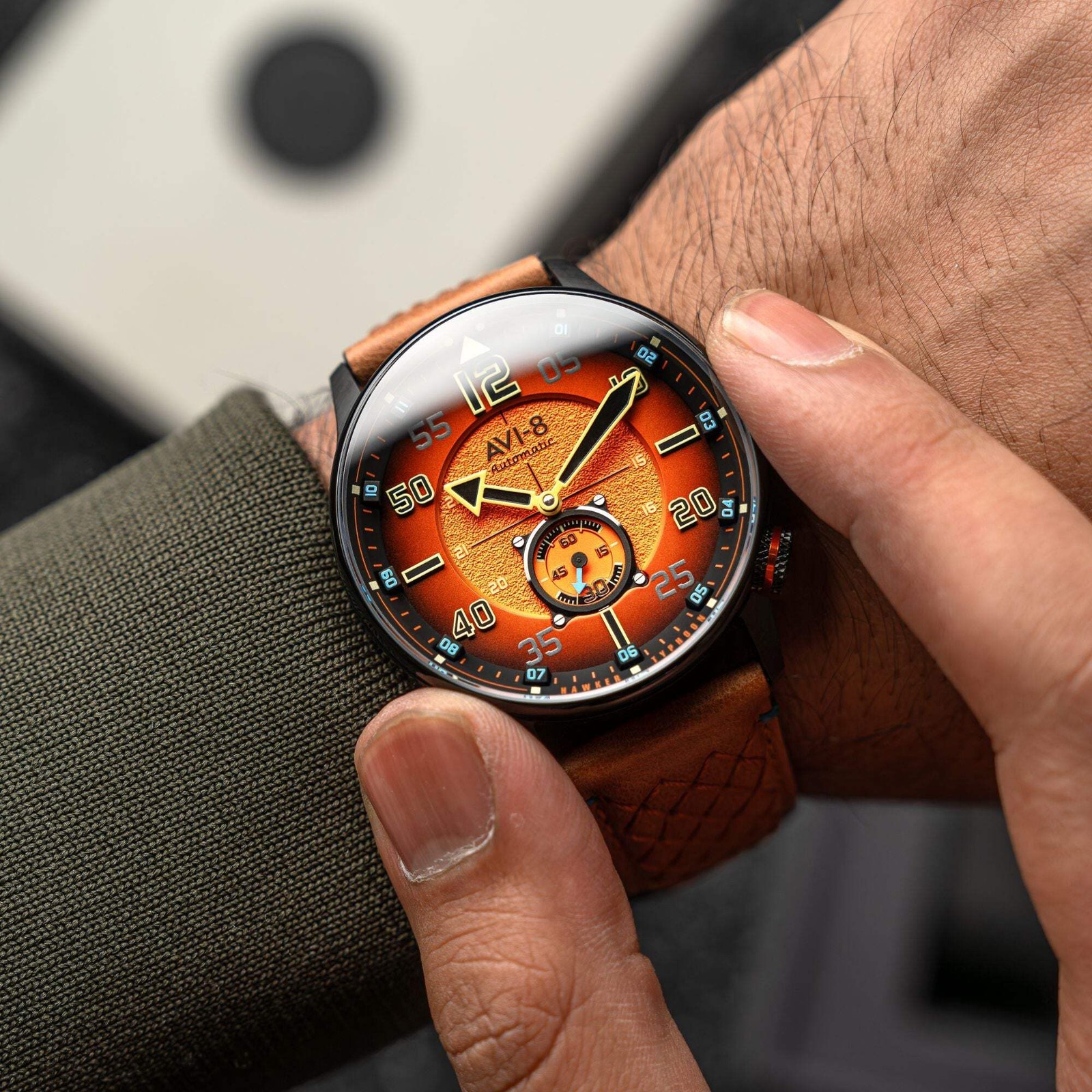 Hawker Typhoon Baldwin Automatic Orange / Brown Leather | Orange Dial Wristwatch
