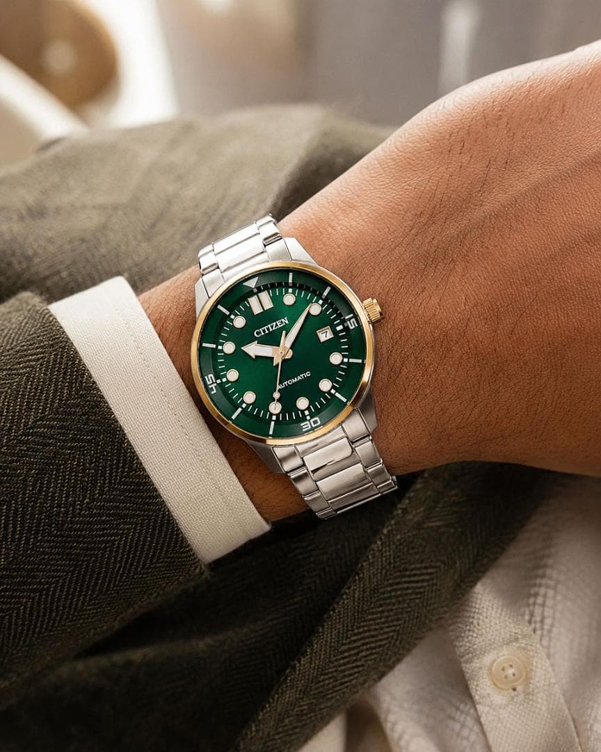 New Citizen Mechanical Automatic Watch with Transparent Back Emerald Green 100m
