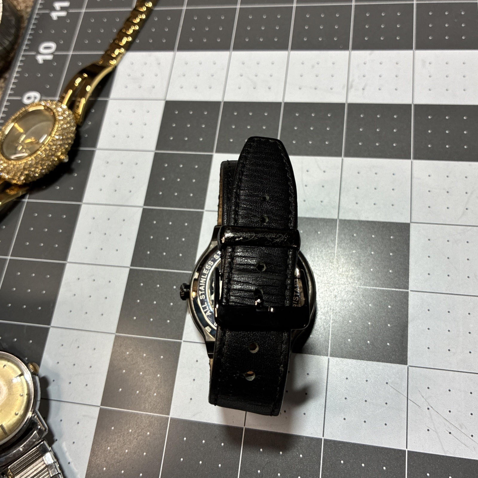 Kenneth Cole KC8048 Automatic Skeleton Men’s Watch Black Leather NIB