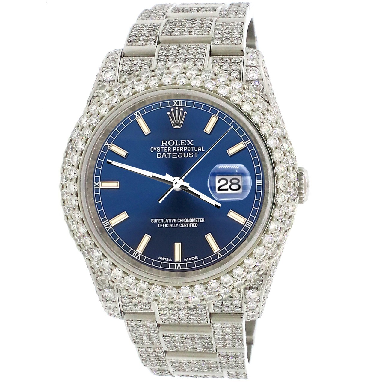 Rolex Datejust 36mm Pave Diamond Watch/16.9CT Bezel/Case/Bracelet/Blue Dial