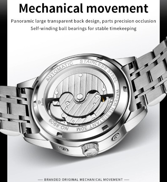 Automatic Mechanical Waterproof Watch Men’s Moon Phase Luxury Date Men Strap