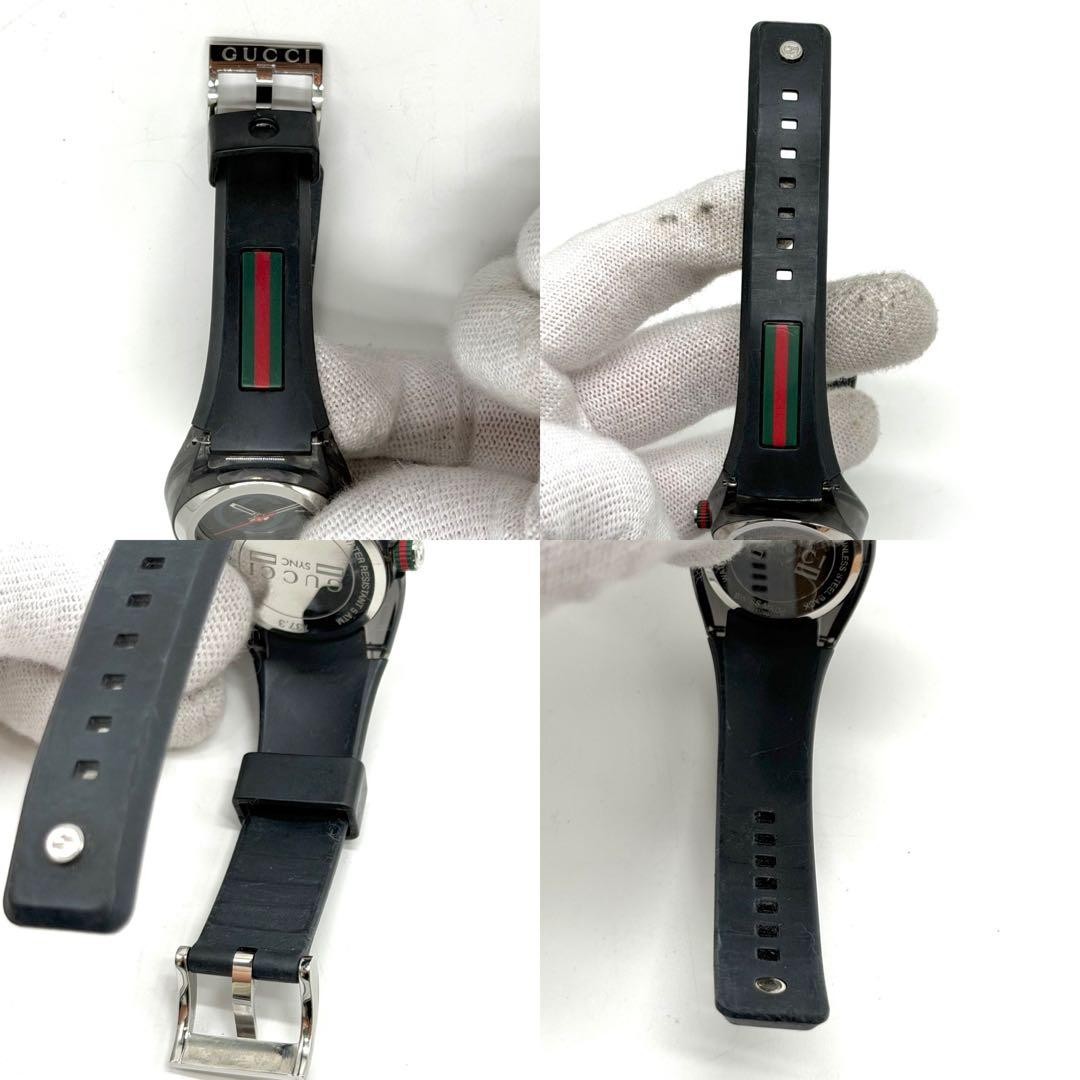 Gucci Sync 137.3 Sherry Line Black Rubber Watch Date Japan 07533