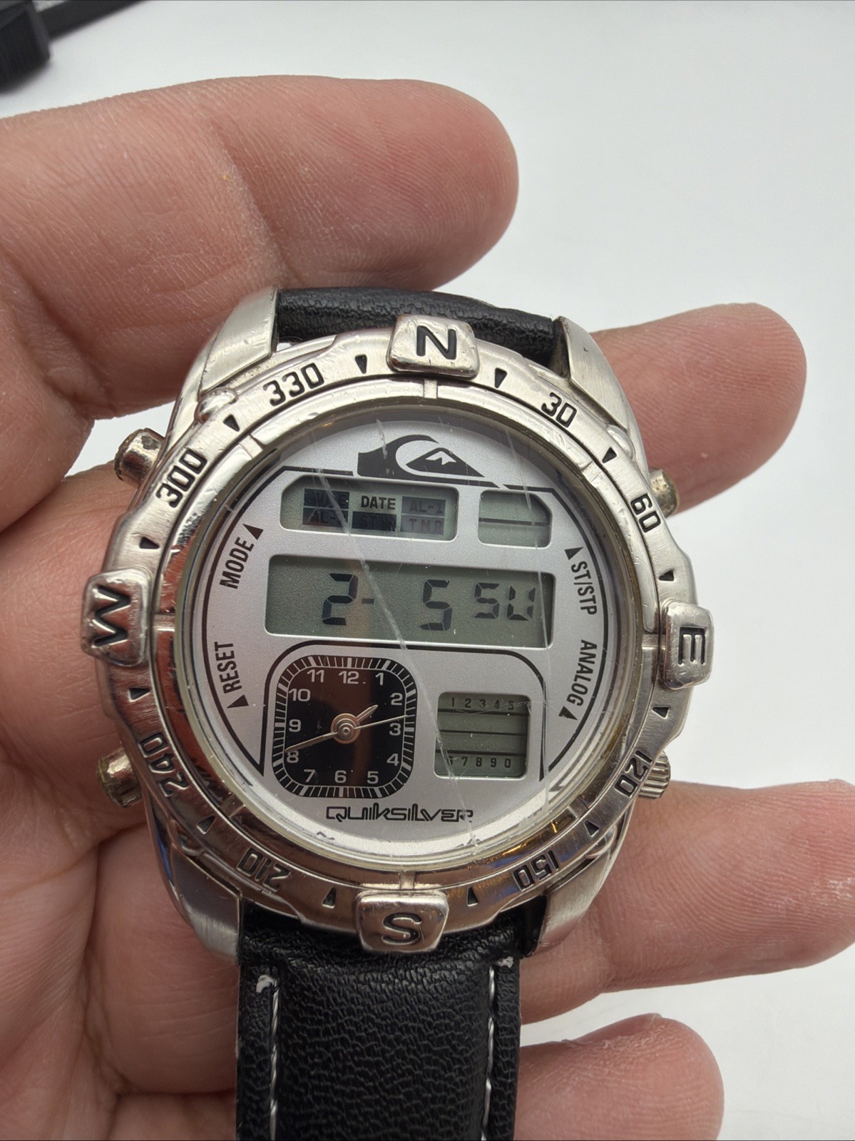 Quiksilver QS2703 Silver Dial Analog/Digital Surfer Style Watch 165f/New Battery