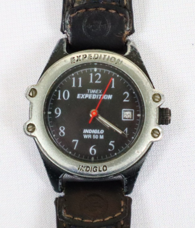 Timex Expedition Indiglo WR 50M Brown Fabric/Leather Band Needs New Battery