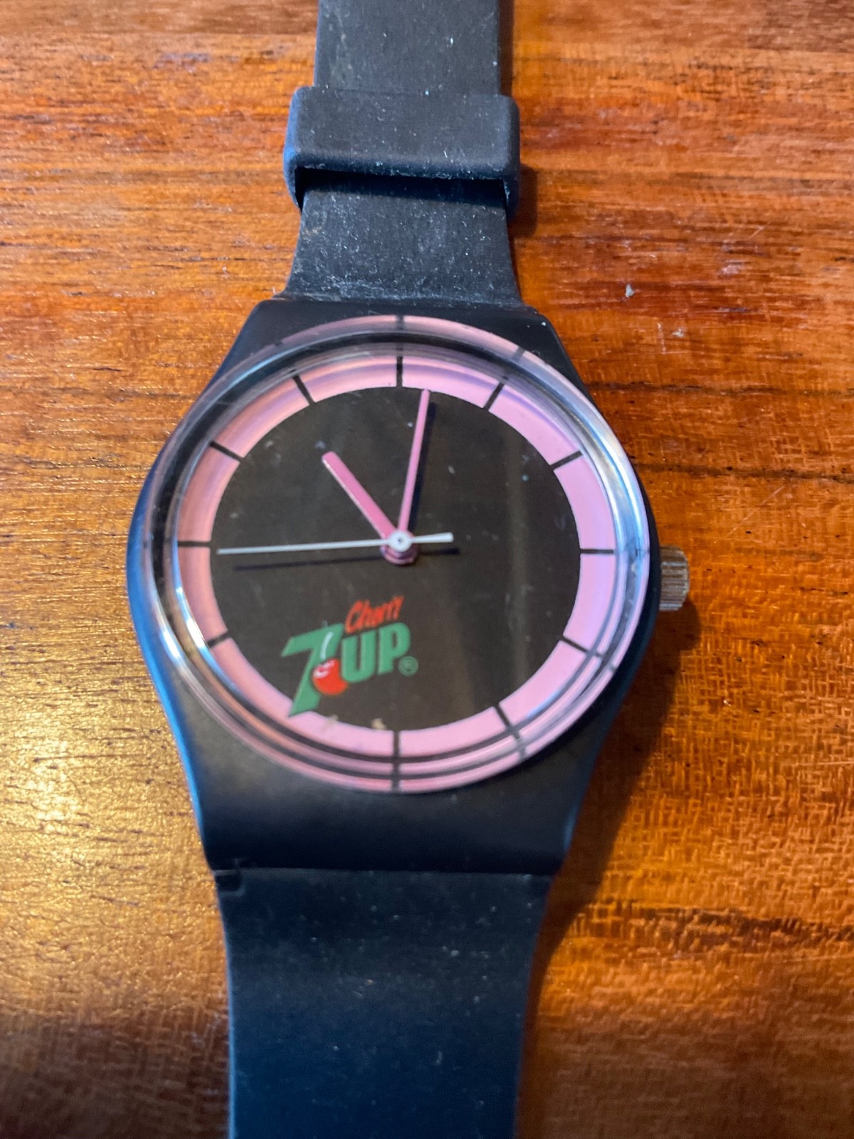 Vintage Cherry 7UP Promo Watch Black & Pink Needs Battery Rare Soda Collectible