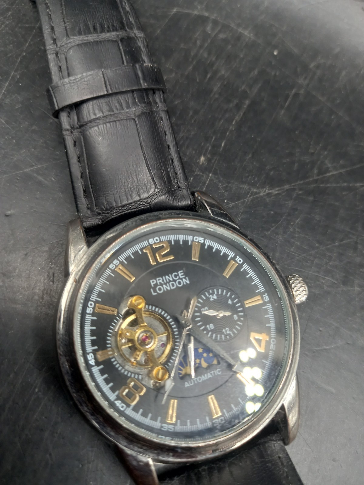 Mens Large Prince London Automatic Watch Runs/Stops 40+mm