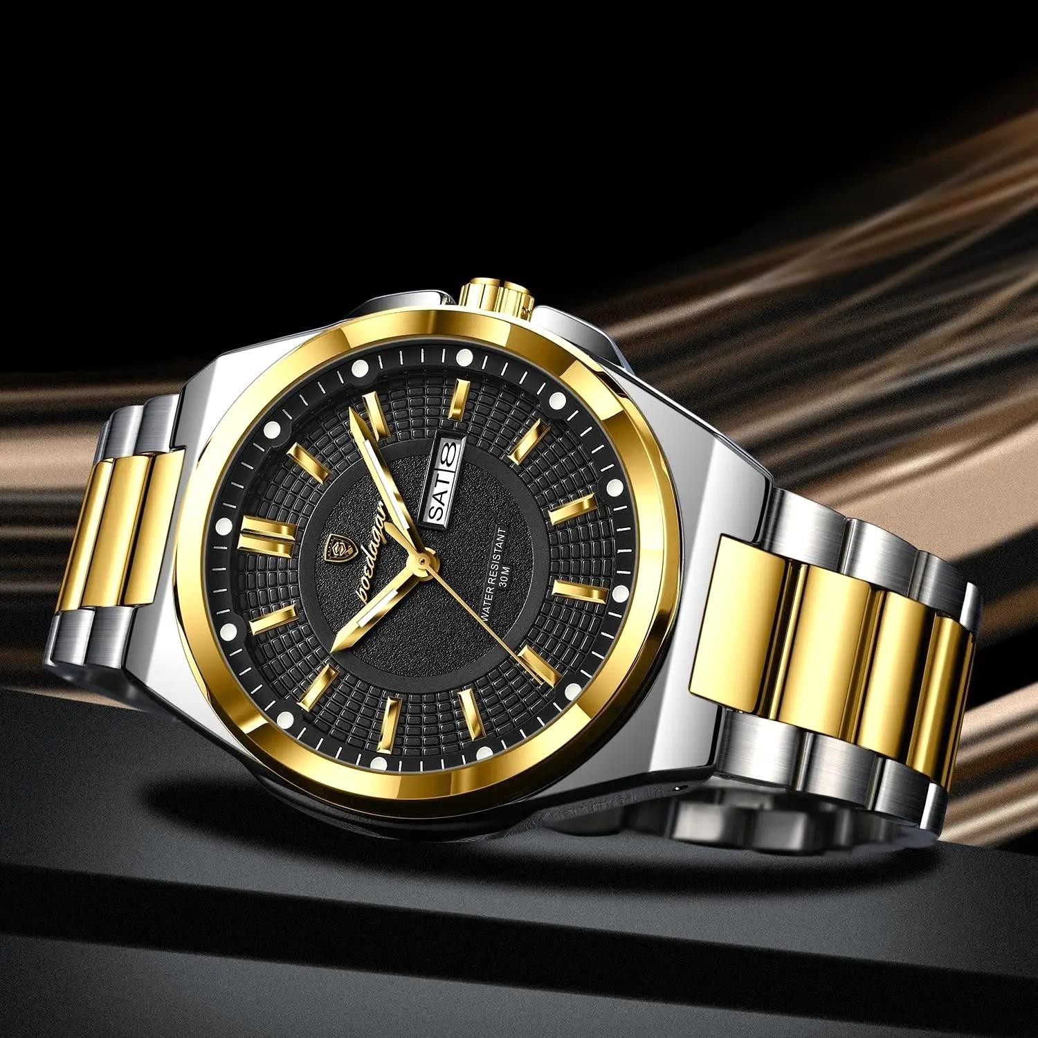 43MM POEDAGAR Quartz Watch Day-Date Men’s Stainless 30M Waterproof Luminous NEW