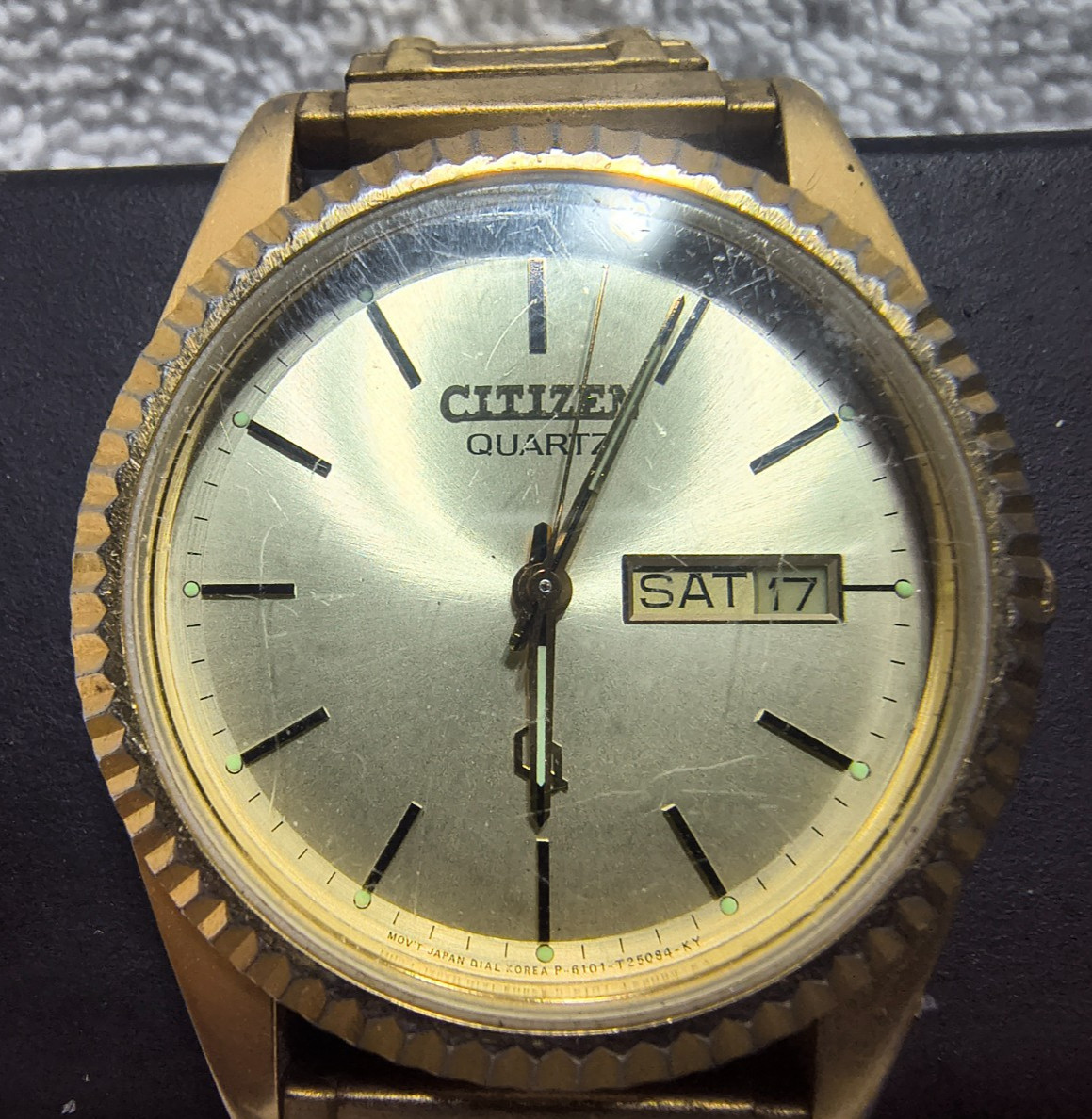 Citizen CQ President Watch Men Gold Dial Gold Day Date 6101-915224 New Bat Great