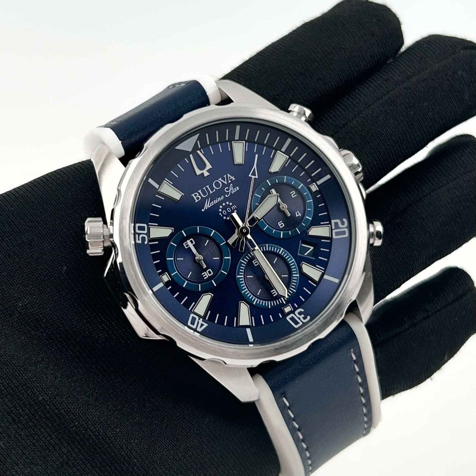 New-Bulova Men’s Marine Star 96B287 Blue Dial-Blue Silicone Strap Quartz Watch