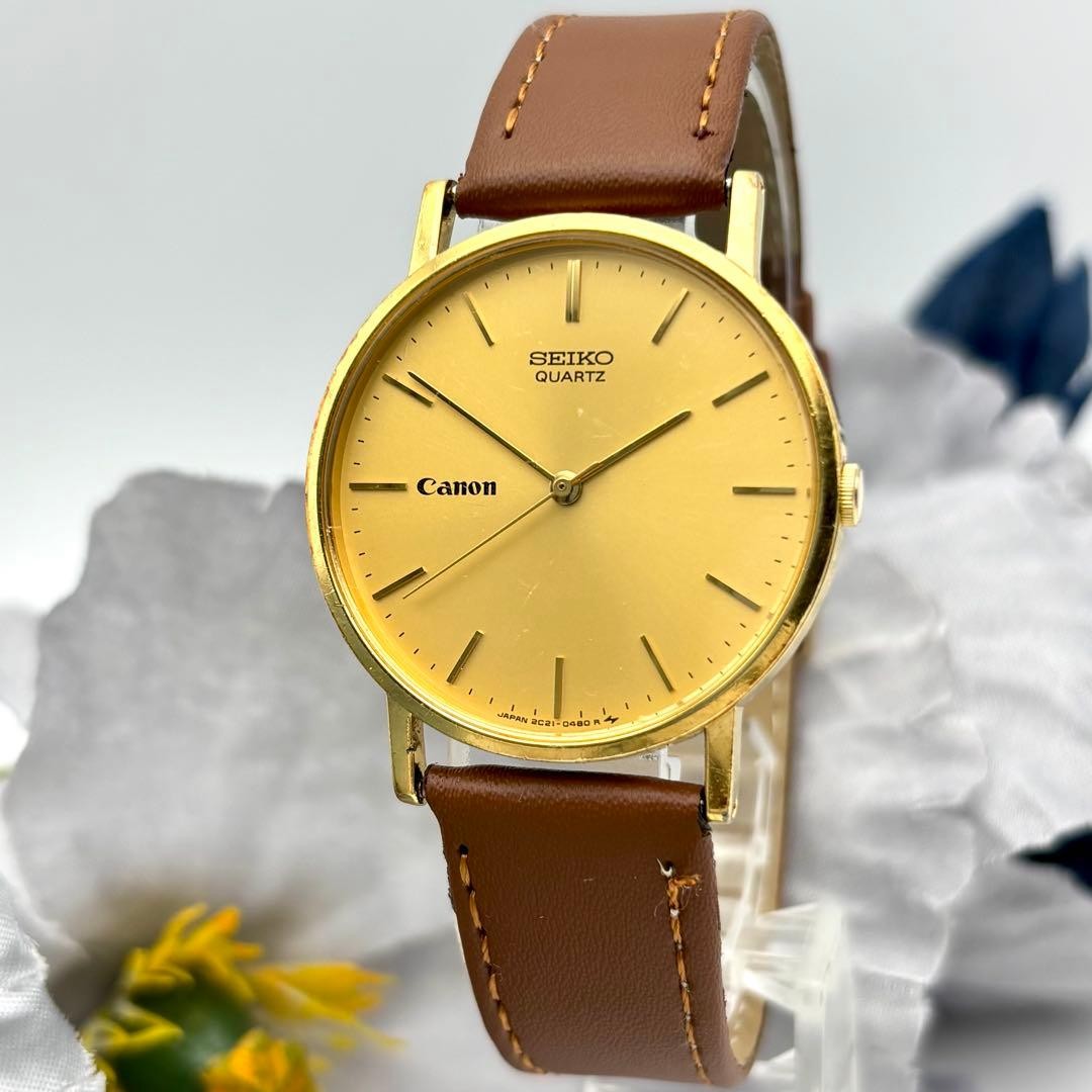 SEIKO Canon Mens Quartz Watch Vintage Gold wrist 19.5cm/7.7in