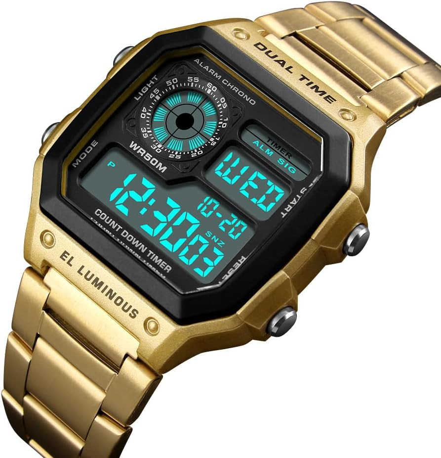 Men’S Digital Multi-Function Watches Dual Time Alarm Stopwatch Countdown Backlig