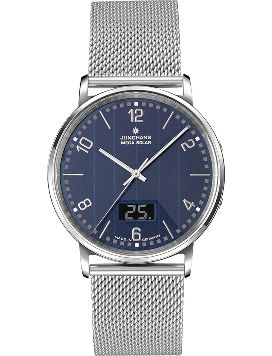 Junghans Milano Mega Solar 39.2mm Blue Dial Stainless Steel Watch 56/4629.44