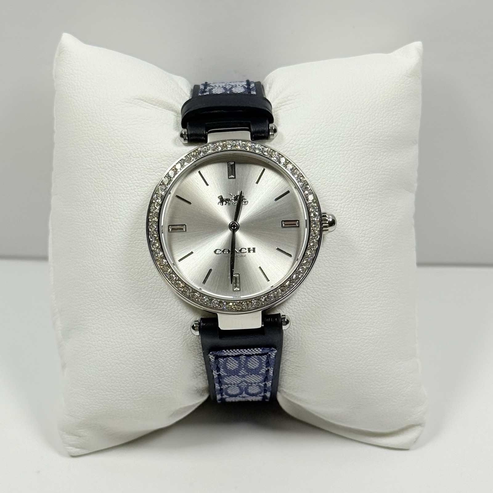 Coach Park 14504094 Silver Dial Crystal Blue Fabric Leather Strap Women’s Watch