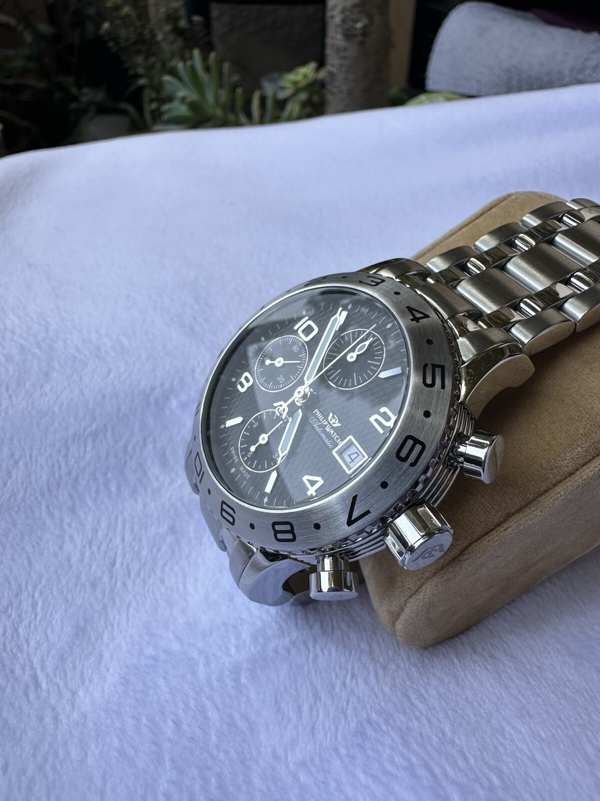 Philip Watch 7750 Automatic Chronograph Men’s Watch 44mm Original SS Bracelet