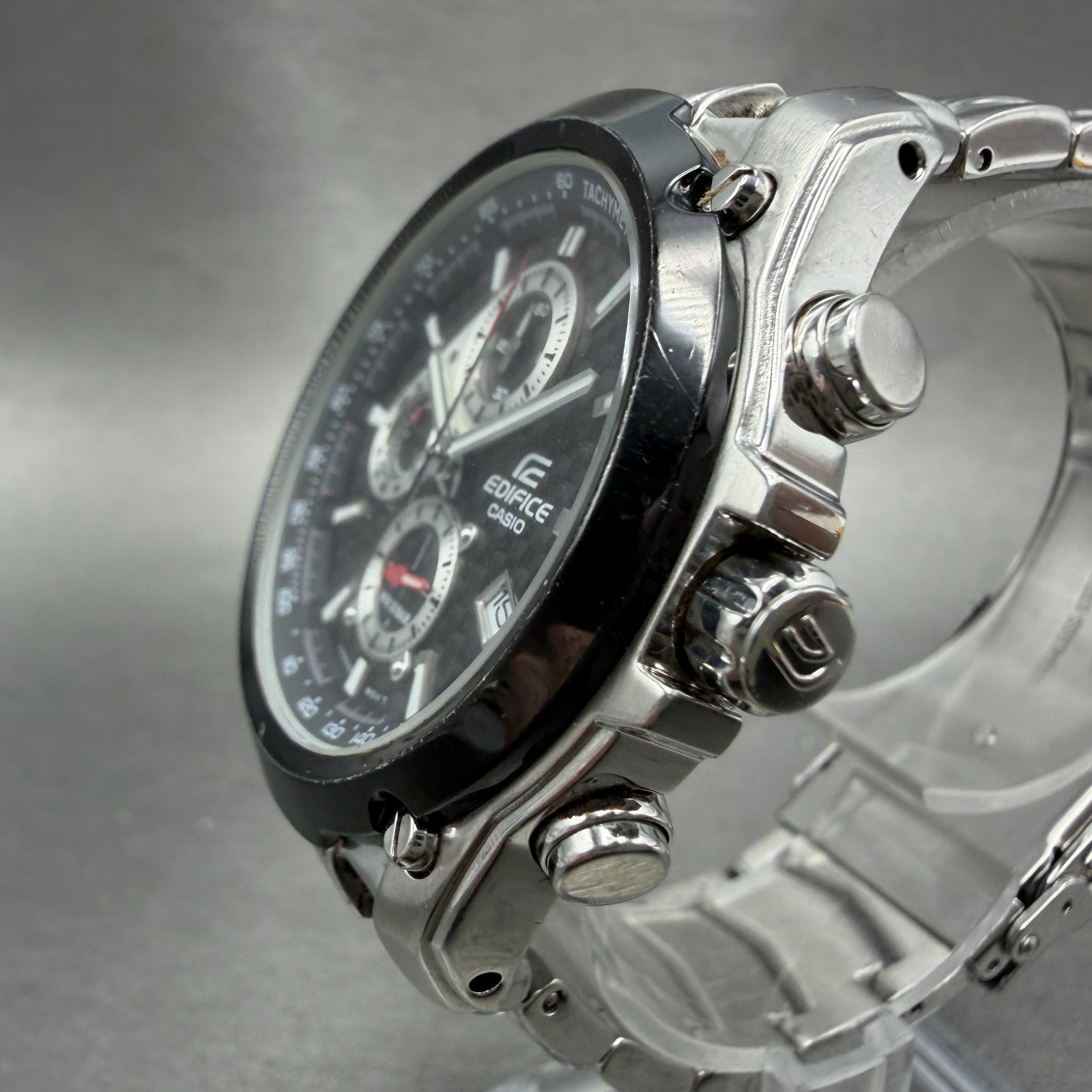 Casio Edifice Chronograph Watch Men 41mm Black Dial Steel Date EF-524 NewBattery